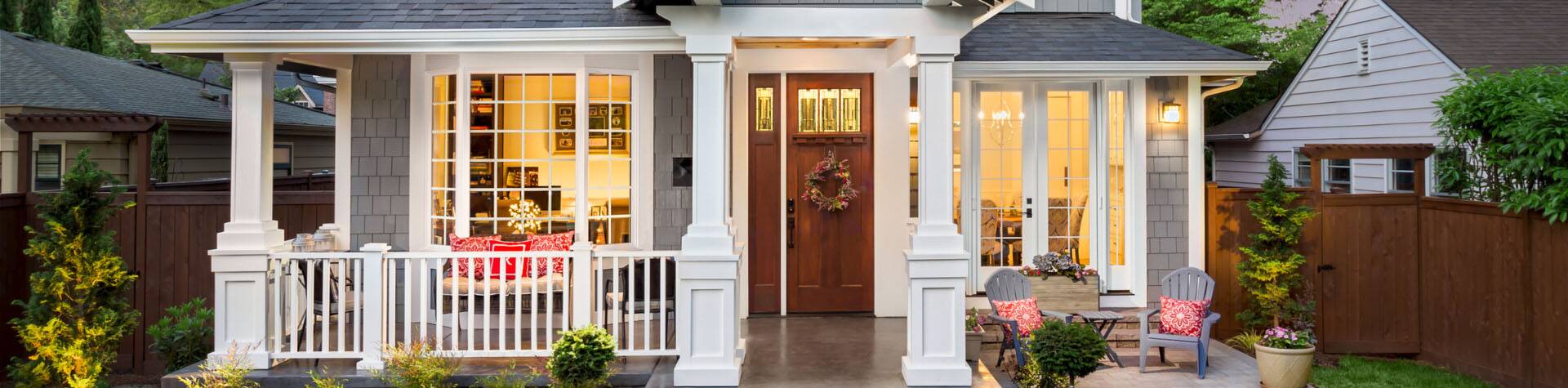 front of house with lights on